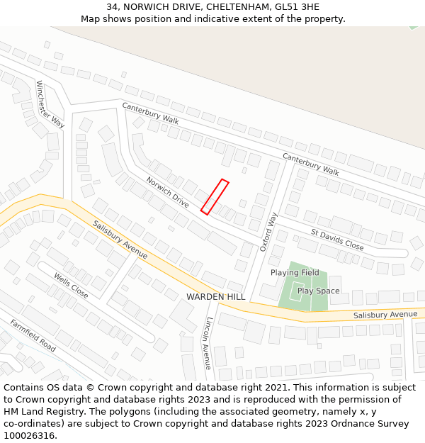 34, NORWICH DRIVE, CHELTENHAM, GL51 3HE: Location map and indicative extent of plot