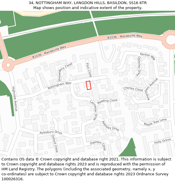 34, NOTTINGHAM WAY, LANGDON HILLS, BASILDON, SS16 6TR: Location map and indicative extent of plot