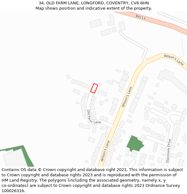 34, OLD FARM LANE, LONGFORD, COVENTRY, CV6 6HN: Location map and indicative extent of plot
