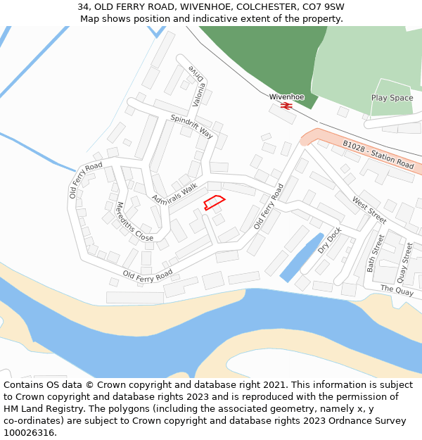 34, OLD FERRY ROAD, WIVENHOE, COLCHESTER, CO7 9SW: Location map and indicative extent of plot