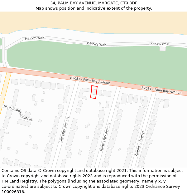 34, PALM BAY AVENUE, MARGATE, CT9 3DF: Location map and indicative extent of plot