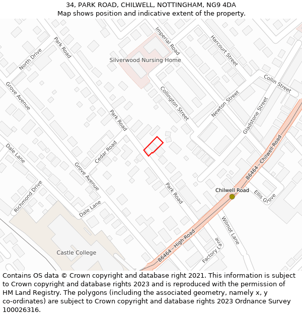 34, PARK ROAD, CHILWELL, NOTTINGHAM, NG9 4DA: Location map and indicative extent of plot