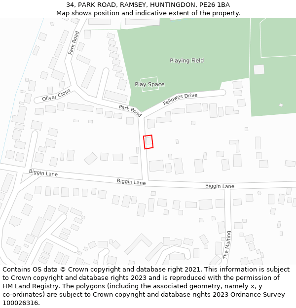 34, PARK ROAD, RAMSEY, HUNTINGDON, PE26 1BA: Location map and indicative extent of plot