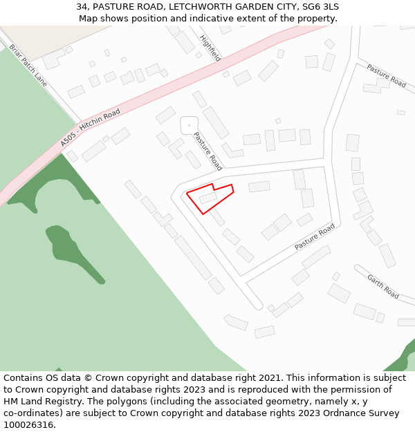 34, PASTURE ROAD, LETCHWORTH GARDEN CITY, SG6 3LS: Location map and indicative extent of plot