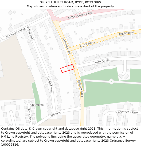 34, PELLHURST ROAD, RYDE, PO33 3BW: Location map and indicative extent of plot