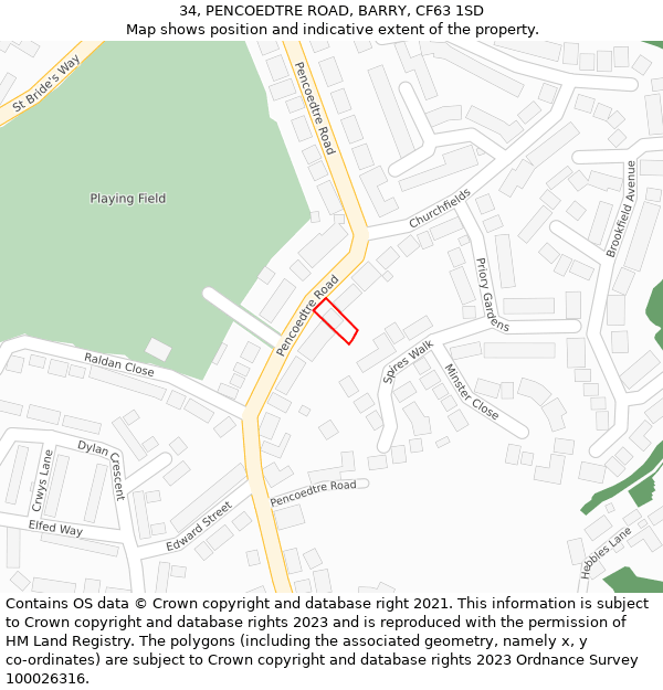 34, PENCOEDTRE ROAD, BARRY, CF63 1SD: Location map and indicative extent of plot