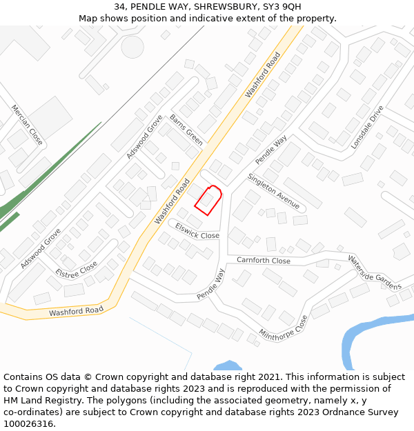 34, PENDLE WAY, SHREWSBURY, SY3 9QH: Location map and indicative extent of plot