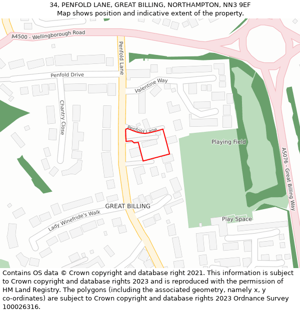 34, PENFOLD LANE, GREAT BILLING, NORTHAMPTON, NN3 9EF: Location map and indicative extent of plot