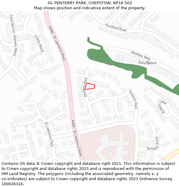 34, PENTERRY PARK, CHEPSTOW, NP16 5AZ: Location map and indicative extent of plot