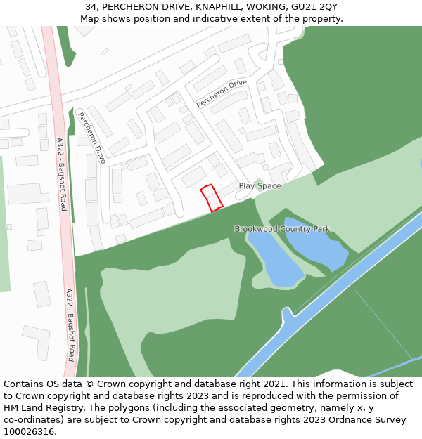 34, PERCHERON DRIVE, KNAPHILL, WOKING, GU21 2QY: Location map and indicative extent of plot