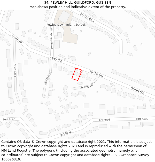 34, PEWLEY HILL, GUILDFORD, GU1 3SN: Location map and indicative extent of plot