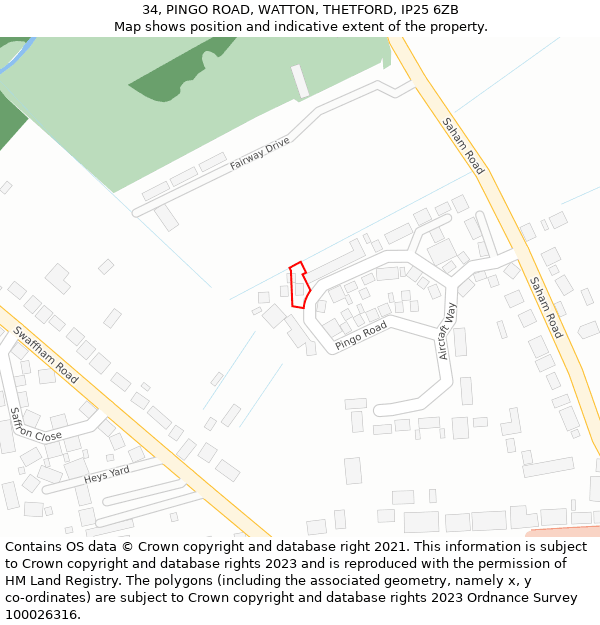 34, PINGO ROAD, WATTON, THETFORD, IP25 6ZB: Location map and indicative extent of plot