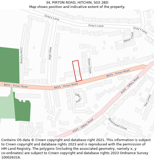 34, PIRTON ROAD, HITCHIN, SG5 2BD: Location map and indicative extent of plot