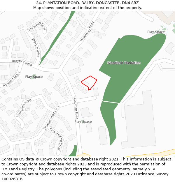 34, PLANTATION ROAD, BALBY, DONCASTER, DN4 8RZ: Location map and indicative extent of plot