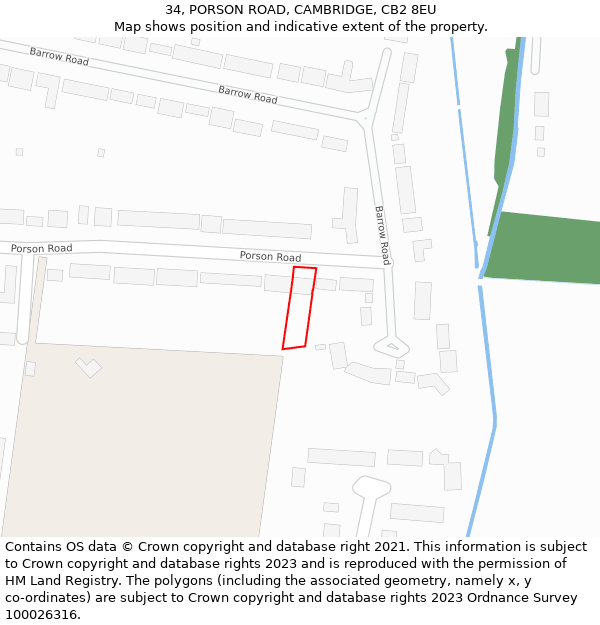 34, PORSON ROAD, CAMBRIDGE, CB2 8EU: Location map and indicative extent of plot