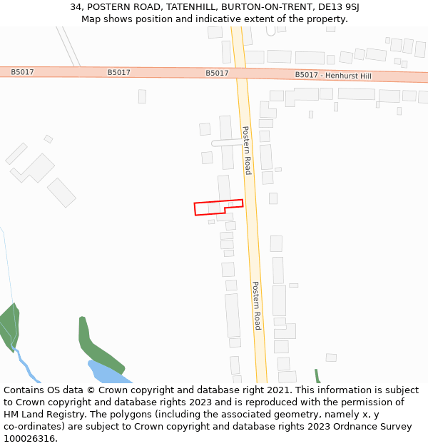 34, POSTERN ROAD, TATENHILL, BURTON-ON-TRENT, DE13 9SJ: Location map and indicative extent of plot