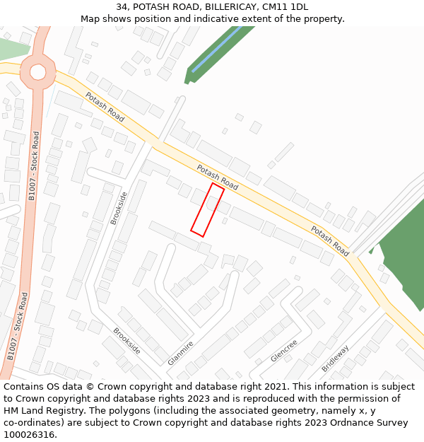 34, POTASH ROAD, BILLERICAY, CM11 1DL: Location map and indicative extent of plot