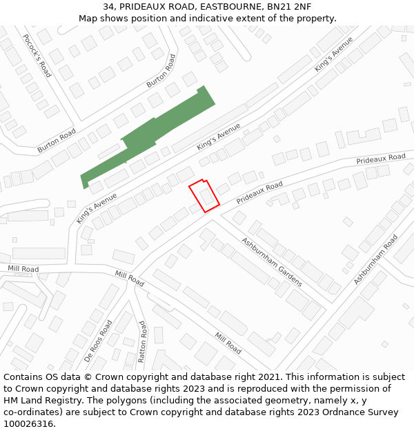 34, PRIDEAUX ROAD, EASTBOURNE, BN21 2NF: Location map and indicative extent of plot