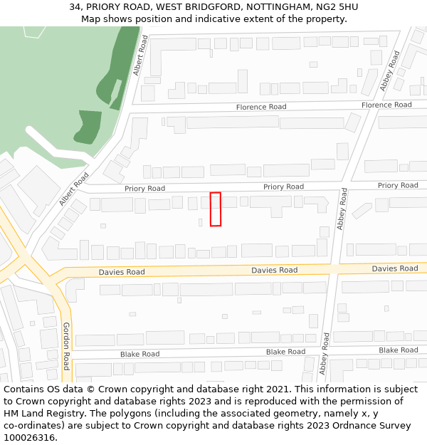 34, PRIORY ROAD, WEST BRIDGFORD, NOTTINGHAM, NG2 5HU: Location map and indicative extent of plot