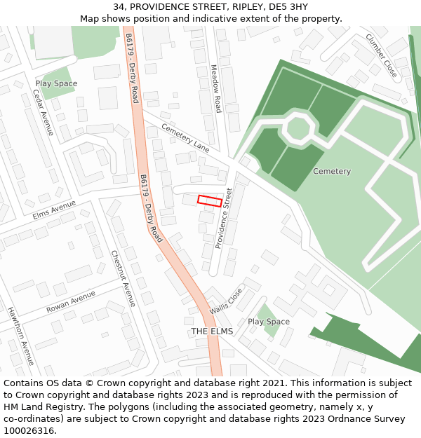 34, PROVIDENCE STREET, RIPLEY, DE5 3HY: Location map and indicative extent of plot