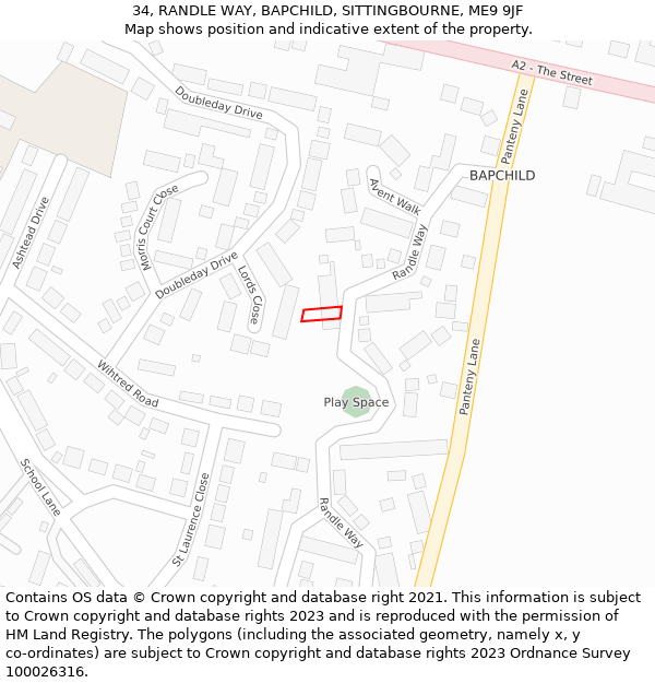 34, RANDLE WAY, BAPCHILD, SITTINGBOURNE, ME9 9JF: Location map and indicative extent of plot