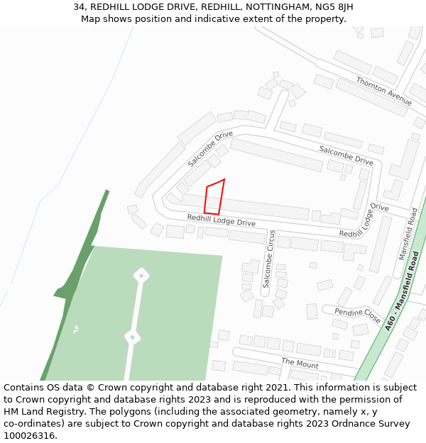 34, REDHILL LODGE DRIVE, REDHILL, NOTTINGHAM, NG5 8JH: Location map and indicative extent of plot