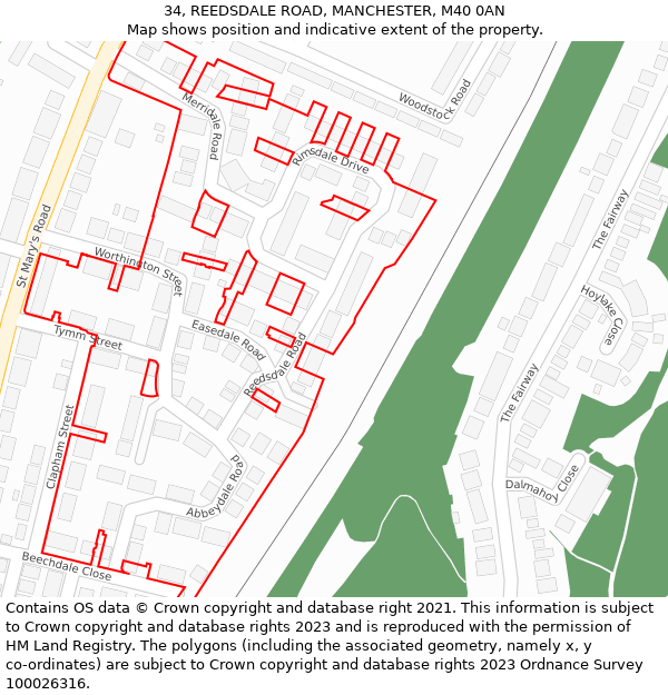 34, REEDSDALE ROAD, MANCHESTER, M40 0AN: Location map and indicative extent of plot