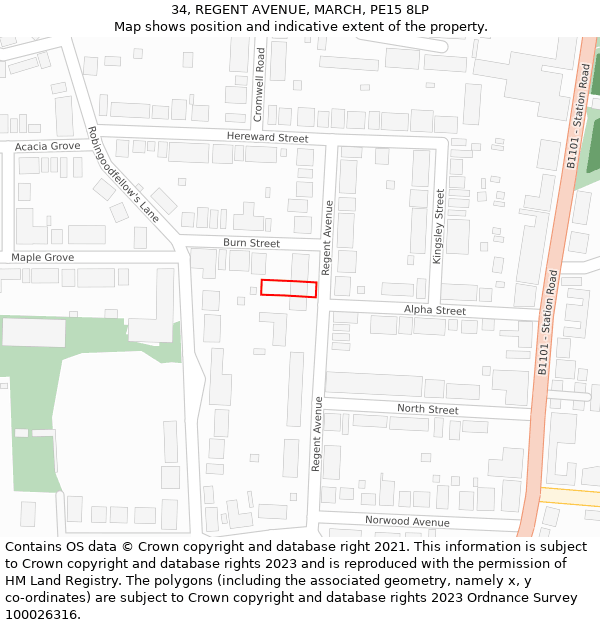 34, REGENT AVENUE, MARCH, PE15 8LP: Location map and indicative extent of plot