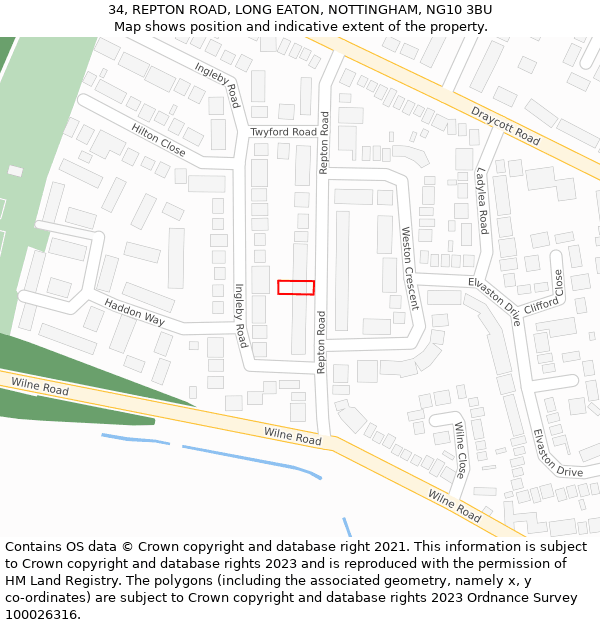 34, REPTON ROAD, LONG EATON, NOTTINGHAM, NG10 3BU: Location map and indicative extent of plot