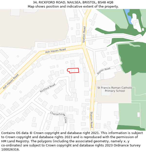 34, RICKFORD ROAD, NAILSEA, BRISTOL, BS48 4QB: Location map and indicative extent of plot