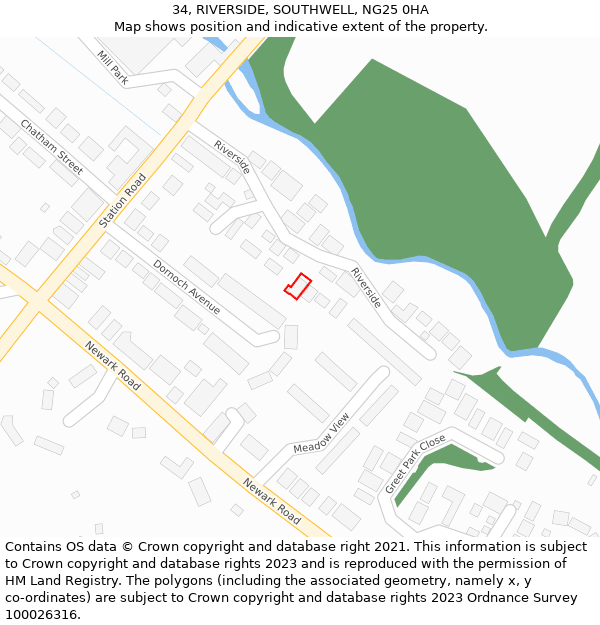 34, RIVERSIDE, SOUTHWELL, NG25 0HA: Location map and indicative extent of plot