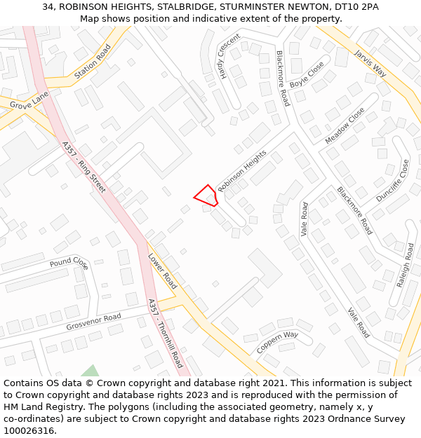 34, ROBINSON HEIGHTS, STALBRIDGE, STURMINSTER NEWTON, DT10 2PA: Location map and indicative extent of plot