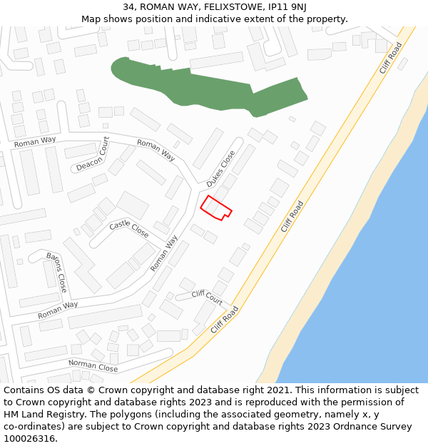 34, ROMAN WAY, FELIXSTOWE, IP11 9NJ: Location map and indicative extent of plot