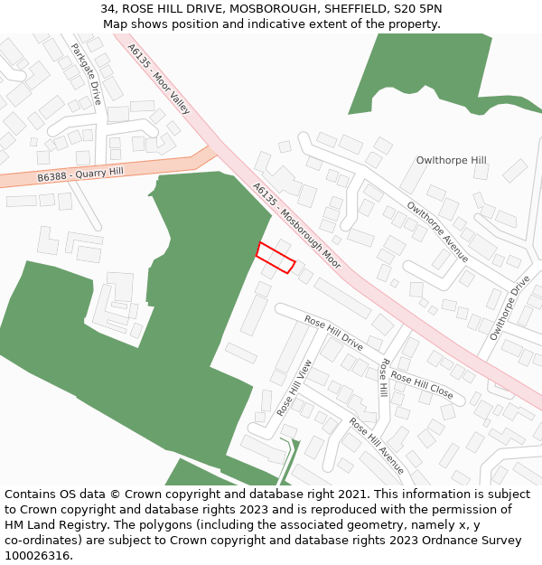 34, ROSE HILL DRIVE, MOSBOROUGH, SHEFFIELD, S20 5PN: Location map and indicative extent of plot