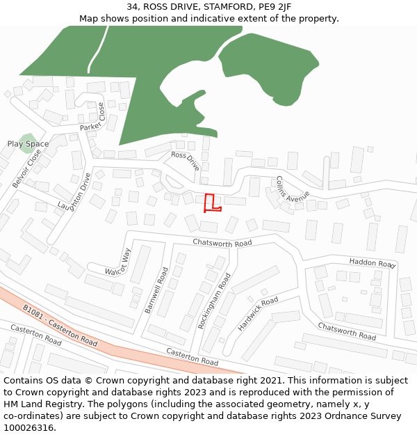 34, ROSS DRIVE, STAMFORD, PE9 2JF: Location map and indicative extent of plot