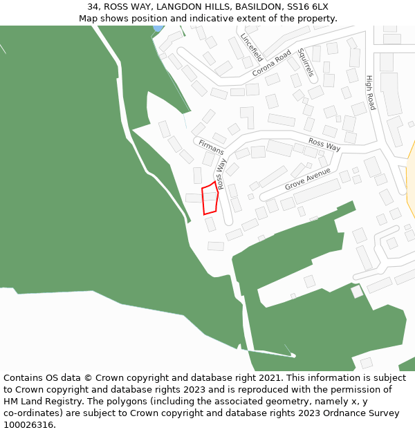 34, ROSS WAY, LANGDON HILLS, BASILDON, SS16 6LX: Location map and indicative extent of plot