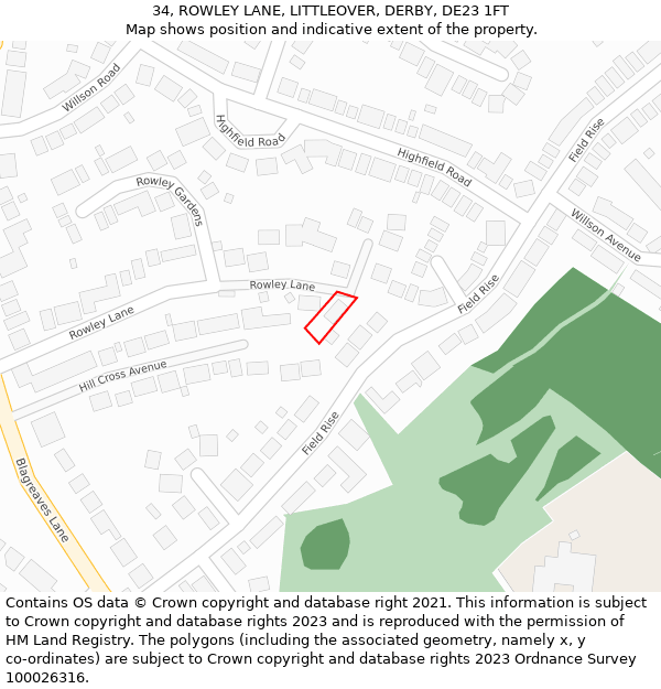 34, ROWLEY LANE, LITTLEOVER, DERBY, DE23 1FT: Location map and indicative extent of plot