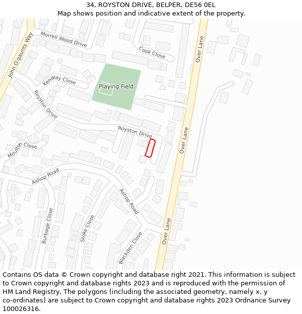 34, ROYSTON DRIVE, BELPER, DE56 0EL: Location map and indicative extent of plot