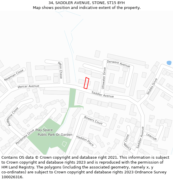 34, SADDLER AVENUE, STONE, ST15 8YH: Location map and indicative extent of plot