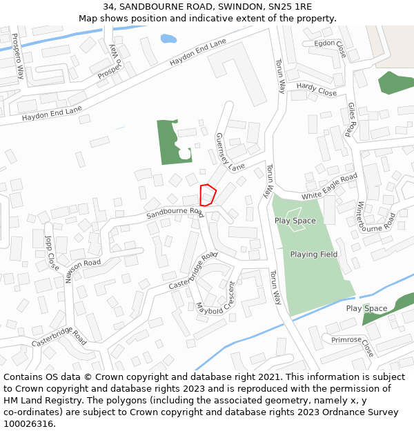 34, SANDBOURNE ROAD, SWINDON, SN25 1RE: Location map and indicative extent of plot
