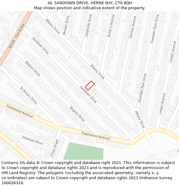 34, SANDOWN DRIVE, HERNE BAY, CT6 8QH: Location map and indicative extent of plot