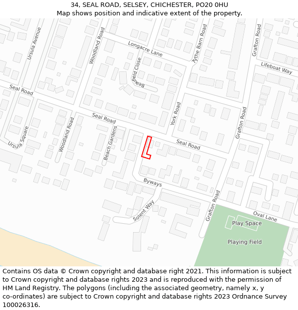 34, SEAL ROAD, SELSEY, CHICHESTER, PO20 0HU: Location map and indicative extent of plot