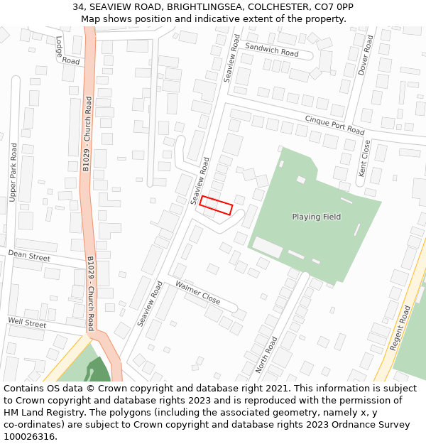 34, SEAVIEW ROAD, BRIGHTLINGSEA, COLCHESTER, CO7 0PP: Location map and indicative extent of plot