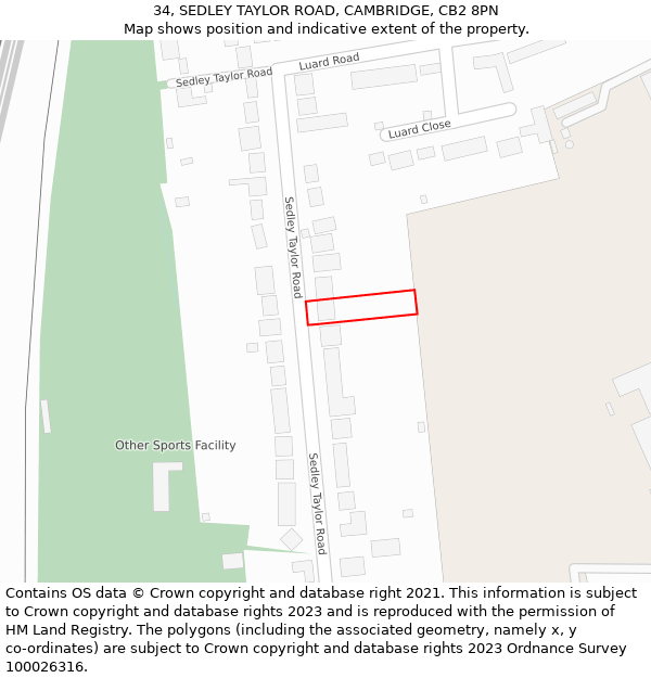 34, SEDLEY TAYLOR ROAD, CAMBRIDGE, CB2 8PN: Location map and indicative extent of plot