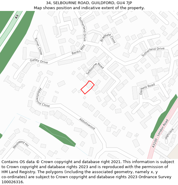 34, SELBOURNE ROAD, GUILDFORD, GU4 7JP: Location map and indicative extent of plot