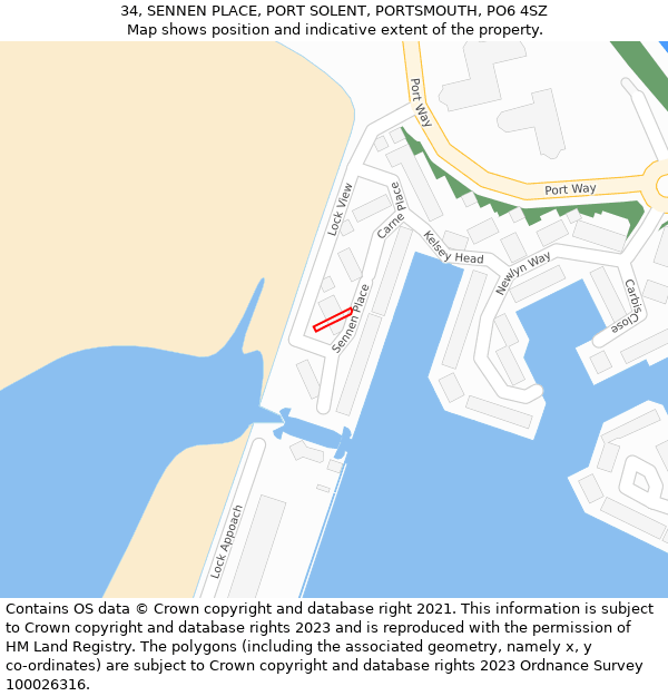 34, SENNEN PLACE, PORT SOLENT, PORTSMOUTH, PO6 4SZ: Location map and indicative extent of plot