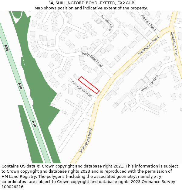 34, SHILLINGFORD ROAD, EXETER, EX2 8UB: Location map and indicative extent of plot