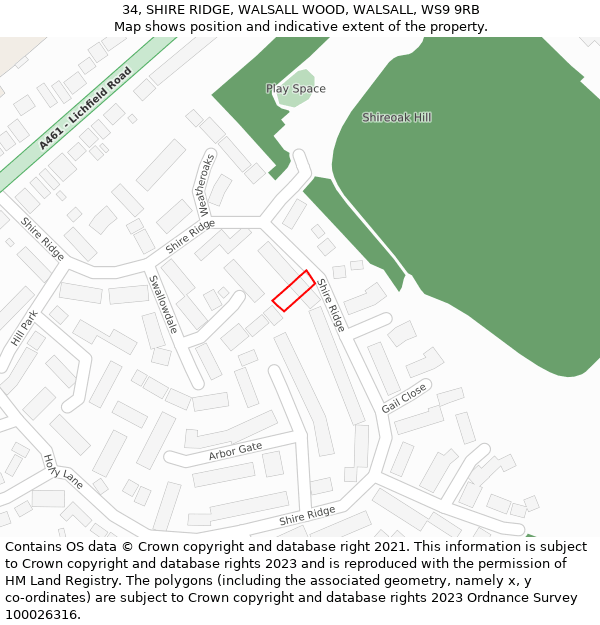 34, SHIRE RIDGE, WALSALL WOOD, WALSALL, WS9 9RB: Location map and indicative extent of plot