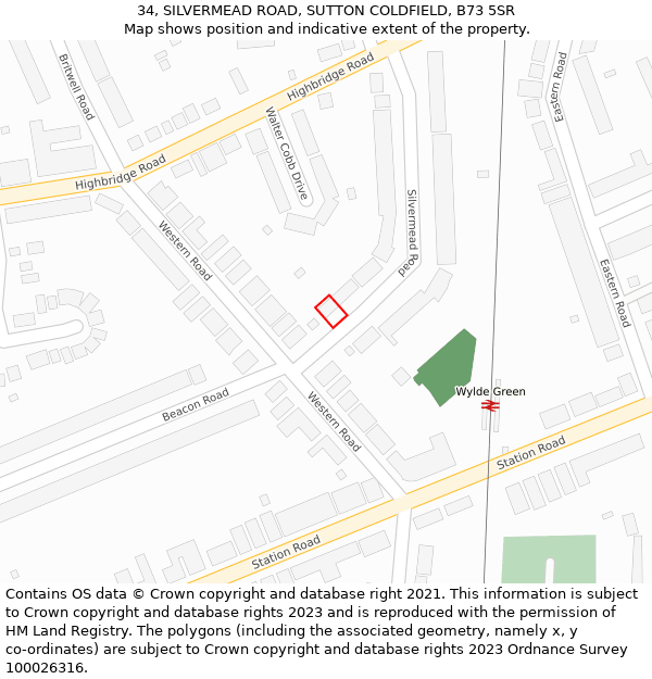 34, SILVERMEAD ROAD, SUTTON COLDFIELD, B73 5SR: Location map and indicative extent of plot