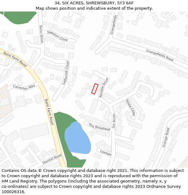 34, SIX ACRES, SHREWSBURY, SY3 6AF: Location map and indicative extent of plot